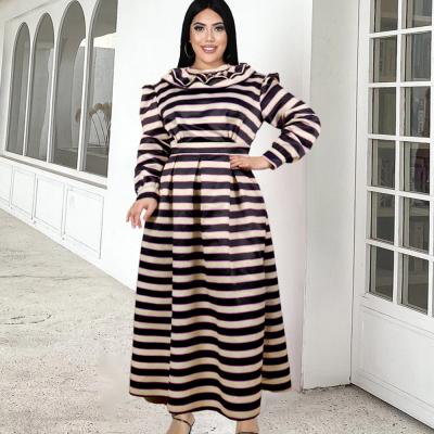 China Viable Hot Sale Women Long Sleeve Turtle Neck Elegant Striped Party Dress for sale