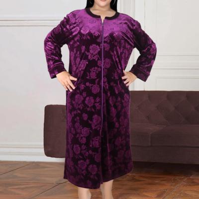 China Fashion Floral Print Plus Size Long Sleeve Nightgowns Velvet QUICK DRY New Women Nightgown Midi Length Sleepwear for sale