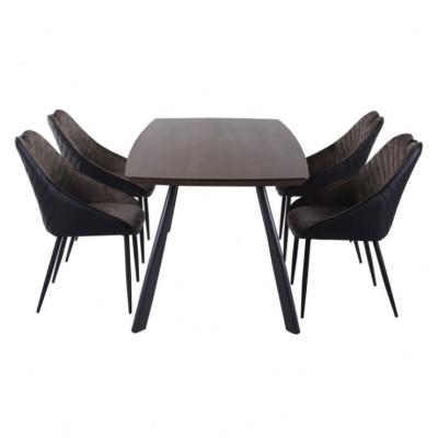 China Modern Design Dining Room Furniture Cheap Adjustable Metal Legs Glass Top Black Dining Table Set 6 Chairs Dining Set for sale