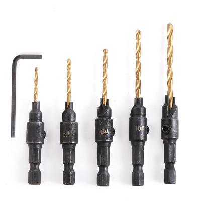 China High Speed ​​Steel Woodworking Chamfer 5pcs Countersink Drill Bit Hole Opener for sale