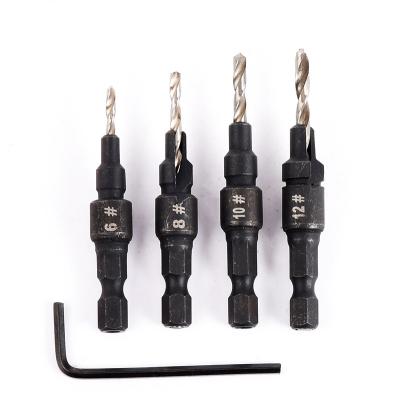 China High Speed ​​Steel Woodworking Chamfer 4pcs Countersink Drill Bit Hole Opener for sale