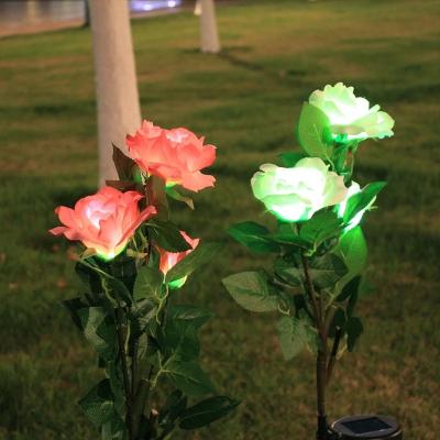 China Garden Landscape Decoration Yard Villa Garden Lawn Patio Rose Flower Floor Solar Powered Lighting LED Flower Lamp for sale