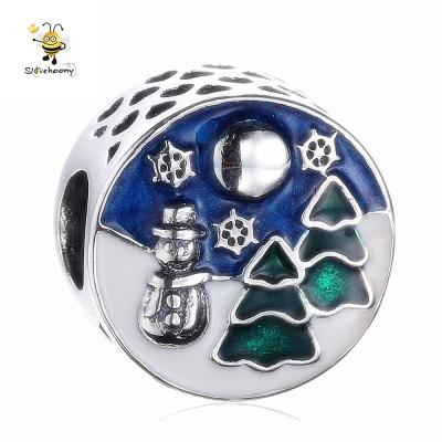 China Snowman Beads Greece Jewelry Enamel Christmas Tree Charms Beads Fits For Bracelet 925 Sterling Silver Snowman Beads Gift From Europe for sale