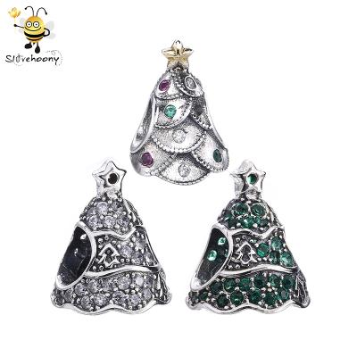 China Beads For Bracelet Making 925 Sterling Silver Jewelry Euro Cute 925 Sterling Silver Christmas Tree Pendants Christmas Accessories Jewelry for sale