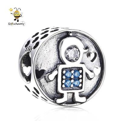 China Lovely 925 Sterling Silver Crystal Beads Slovehoony Boy and Girl Baby Charms Bead Fits for Brand Bracelet Genuine 925 Sterling Silver Beads Kids Jewelry for sale