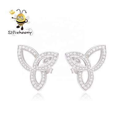 China Earring Studs White CZ Three Leaf Earring Studs Japanese Slovehoony Earrings For Woman Flower Earrings Jewelry for sale