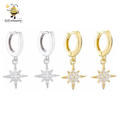 China Classic Earring/Ear Cuff Small Good Quality 18K Gold And White Gold Plated CZ Earring With Star Dangle Wholesale For Women for sale