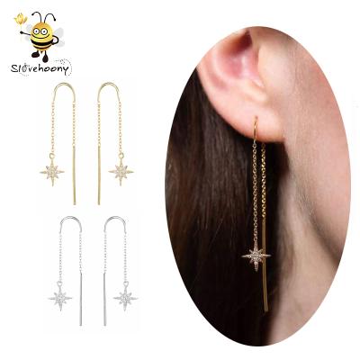 China Simple and popular earring/ear cuff jewelry 2019 earrings 925 Sterling Silver Long Chain Threader silver chain earrings with star zircon earring for sale