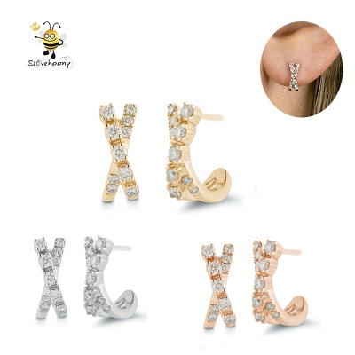 China Party Slovehoony Earring Silver 925 Earrings Huggies Huggieing Earrings With White Stones Cross X Earring for sale