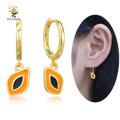 China Fashion Slovehoony Papaya Huggies Circle Earrings Set Fruit Enamel Drop Earrings Sterling Silver 925 Jewelry For Women Joyas Wholesale for sale