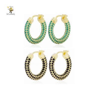 China Emerald Green Gold Plated Hoop Earrings Black Women's Huggies Jewelry Gold Slovehoony Earring Huggies Stone Earrings for sale