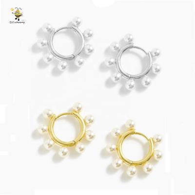 China Slovehoony Circle Hoop Earrings Pearl Hoop Earrings 18K Gold Plated CC Hoop Earrings With Pearl Hoop Jewelry for sale