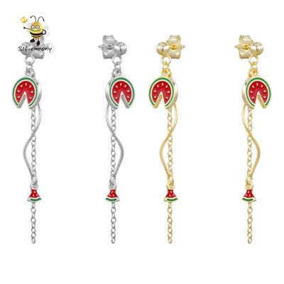 China Slovehoony FASHIONABLE factory wholesale watermelon stud earring summer styles enamel wavy earring 925 Sterling Silver For Women 2021 tassel for sale