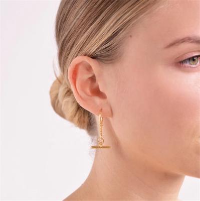 China Slovehoony TRENDY Fashion T-bar Stud Earrings 18K Gold Plated T Earrings 925 Sterling Silver For Women 2021 Piercing Jewelry for sale