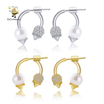 China Women's Freshwater Jewelry Crystal Ice Cream Stud Earrings 925 Sterling Silver Zircon Earrings For Pearl TRENDY Slovehoony New Designs for sale