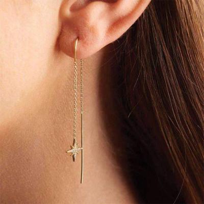 China Slovehoony Sterling Silver Gold Plated Starburst Threader CZ Drop Earrings Star Line Drop Earrings For Woman Party for sale