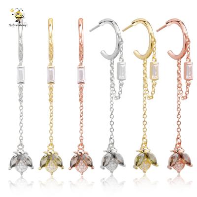 China Wholesale Elegant Sterling Silver Animal Jewelry Supported Earring 925 Tassel Stud Earring Slovehoony Bee Cute Dangling Long Stud Earring for sale