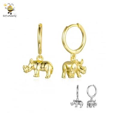 China Fit Bracelet Making 925 Sterling Silver Jewelry Custom Making 925 Sterling Silver No Stone Women Drop Earrings Animal Rhino Earring for sale