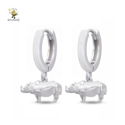 China 925 Slovehoony earing animal 925 silver animal rhinoceros drop earrings jewelry piercing circle earrings for woman ladies jewelry for sale