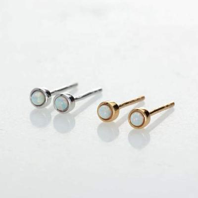 China 925 Sterling Silver Earring Jewelry Slovehoony 925 Sterling Silver Earring 24k gold plated 3mm Opal Teeny Stud Earrings, Opal Earring Studs Jewelry for sale