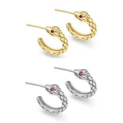 China Circle Earrings Slovehoony Vintage Design Jewelry 18K Gold Plated Ruby Snake Hoop Earrings For Women 2020 for sale