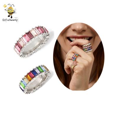 China 925 Sterling Silver Ring Popular Design Rainbow CZ Gold Jewelry Slovehoony 24k Gold Party Stones Fashion Rings For Women for sale