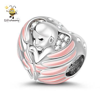 China Fit Bracelet Making 925 Sterling Silver Jewelry Custom Charm Little Cute Kids Baby Sleeping Jewelry Wrapped In Angle Wing Love Charms For Bracelet and Bangle for sale