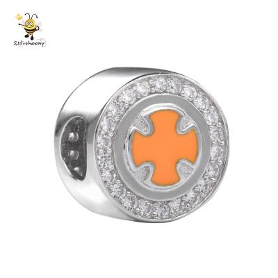 China Charm For Bracelet Making 925 Sterling Silver Gold Enamel Cross Round Jewelry Slovehoony 925 Sterling Silver CZ Charm Beads For Jewelry Star Wars Series for sale