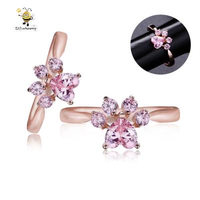 China Wedding Rings For 925 Sterling Silver Slovehoony Stone Paw Rings Rose Gold Adjustable Pink Wedding Rings For Girl Jewelry 925 Silver Fine Jewelry Wholesale for sale