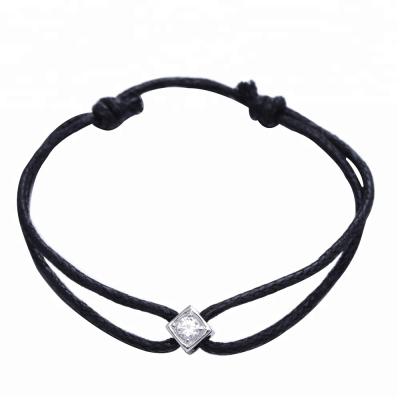 China Black Rope Bracelet For Women Party Silver Square Bracelet Adjustable France Popular Jewelry 925 Pure Sterling Silver Black Rope Bracelet For Women Party Silver Square Bracelet Adjustable for sale