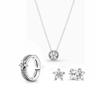 China jewelry 925 sterling silver 2020 flower snowflake stud glitter earrings wholesale 925 Sterling Silver Ring Fashion Necklace jewelry set for woman for sale