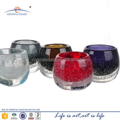 China Home Decoration Red Bubble Cone Tealight Clear Glass Candle Holder for sale