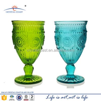 China SAFETY FOR FOOD Sun Flower Colored Glass Stemmed Goblets Dinnerware Set Wine Glass for sale