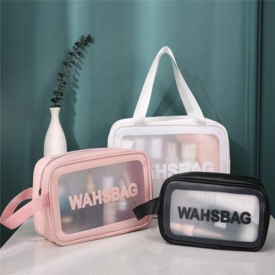 China Amazon Fashion Hot Sale PU PVC Transparent Waterproof Cosmetic Bag Leather Frosted Portable Travel Toiletry Bag for sale