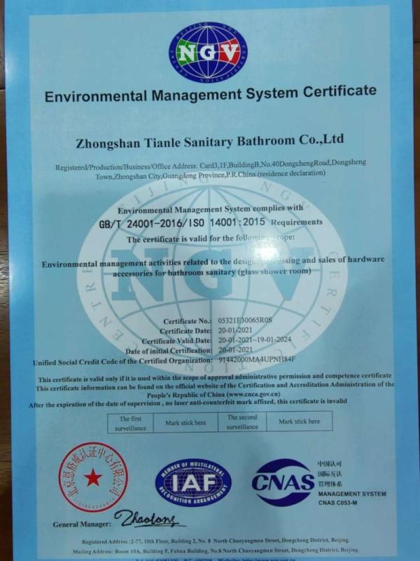 ISO14001 - Zhongshan Tianle Sanitary Ware Co., Ltd.