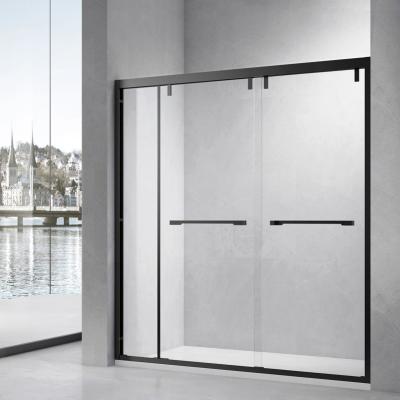 China New Modern Design Bath Tempered Glass Sliding Shower Door Black Stainless Steel Frame Shower Room for sale