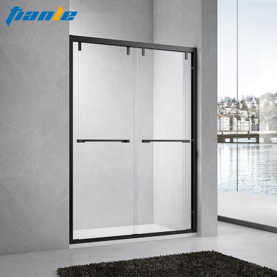 China Modern High End Matt Black Stainless Steel Frame Shower Room Enclosure Bath Sliding Glass Shower Door for sale