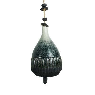 China Custom Ceramic Bell Europe Vintage Ornament Vintage Blue Hanging Wind Chime Bell for sale