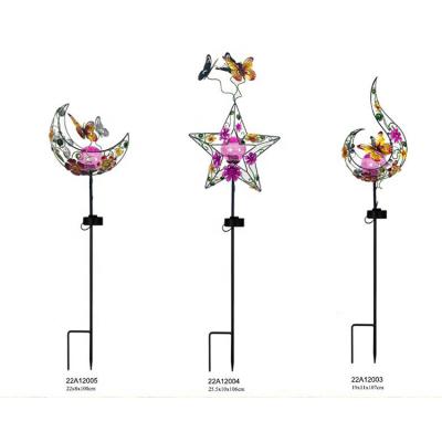 China Vintage 40 Inch Garden Decoration Luxurious Solar Led Light Metal Moon And Star Decorative Stakes for sale