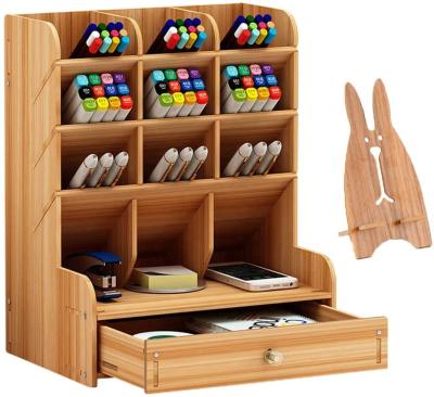 China Wooden Desktop Pen Organizer, DIY Multifunctional Pen Holder Box, Home Office Art Supplies Office Stationery Organizer for sale