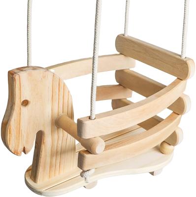 China Eco-Friendly Wooden Horse Toddler Swing Set - Outdoor and Indoor Baby Swing - Solid Wood with Natural Finish and Cotton Ropes - Eco-Friendly for sale