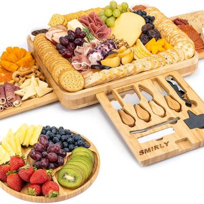 China Viable Cheese Charcuterie Board and Knife Set: 16 x 13 x 2 inch wooden tray for wine, cheese, meat, Christmas gift, kitchen supplies for sale