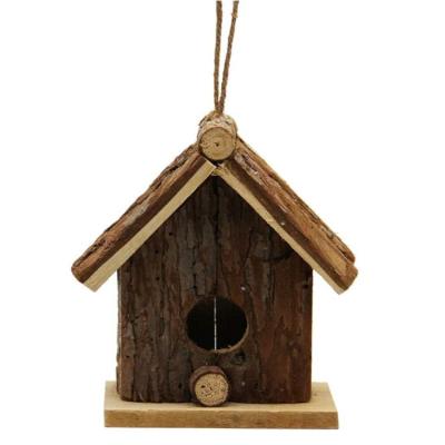 China Large Sustainable Outdoor Hanging Log Curing No Paint No Formaldehyde Brown Solid Wood Bird House To Paint for sale