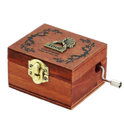 China Environmentally Friendly Wooden Products You Are My Sun 18 Note Small Vintage Retco Brown Cute Wind Up Beech Wood Music Box for sale