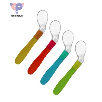 China BPA Free Kids Utensils Set Food Auxiliary Toddler Learn To Eat Bendable Soft Fork Kids Tableware Baby Silicone Infant Training Spoon for sale