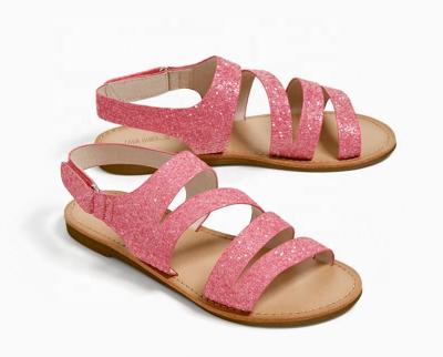 China Light Pink Glitter Color Design Summer Flat Strap Luxury Ladies Love Sandal for sale