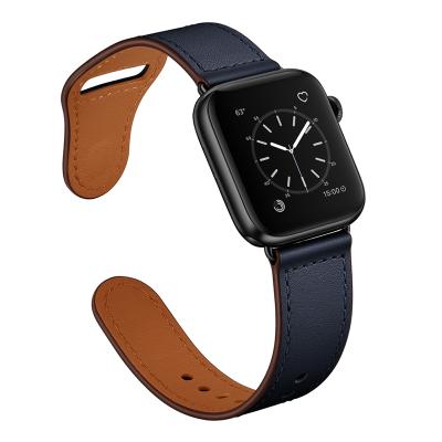 China Wholesale Cheap Luxury Black Calf Water Resistant PU Pocket Genuine Leather Watchband For Apple Watch Bands For Men Sample for sale