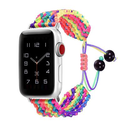 China Colorful Handmade Fabric Band Weave Strap Rainbow Braided Bracelet For Apple Watch for sale