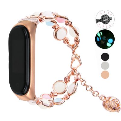 China Luminous Water Resistant Beads Wristband Strap For Xiaomi MI Band 3 4 5 Women Fashion Wrist Band Smart Buckle for sale