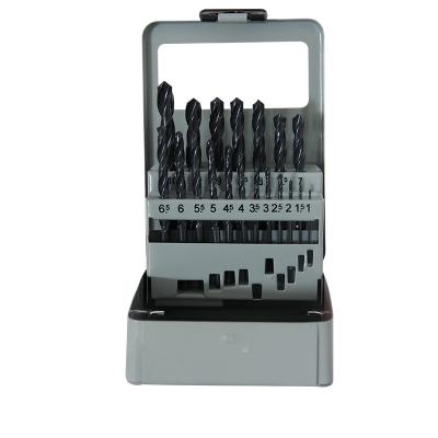 China Metal Work Tool 19pc HSS Black Oxide Roll Forged Outside Twist Drill Bit Set For Metal Packing Metal Box for sale